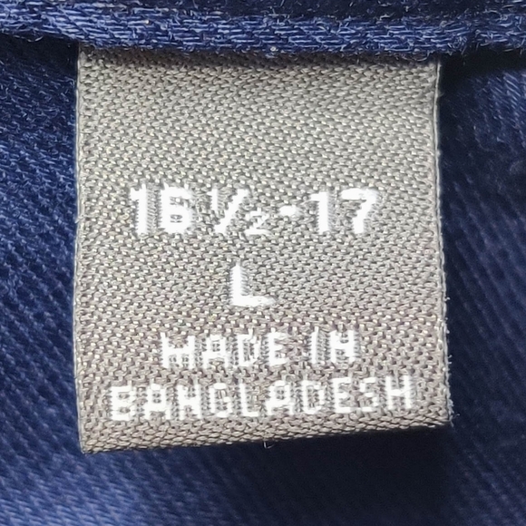 VAN HEUSEN Wrinkle Free Shirt L Navy Blue Short Sleeve Button Down Men's - Picture 5 of 9